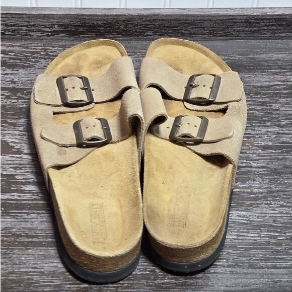 Lands End Women's Tan Leather Double Strap Slip On Comfort Sandal Size 9 - Picture 4 of 6